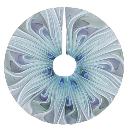 Floral Beauty Abstract Modern Blue Pastel Flower Brushed Polyester Tree Skirt