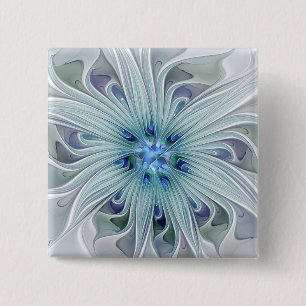 Floral Beauty Abstract Modern Blue Pastel Flower Button