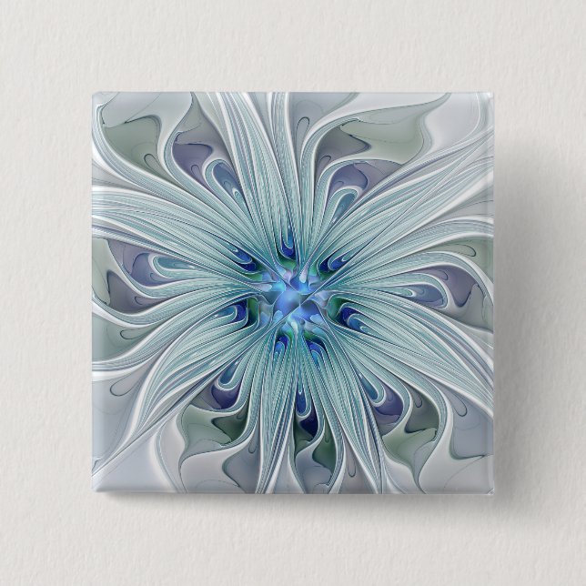 Floral Beauty Abstract Modern Blue Pastel Flower Button (Front)