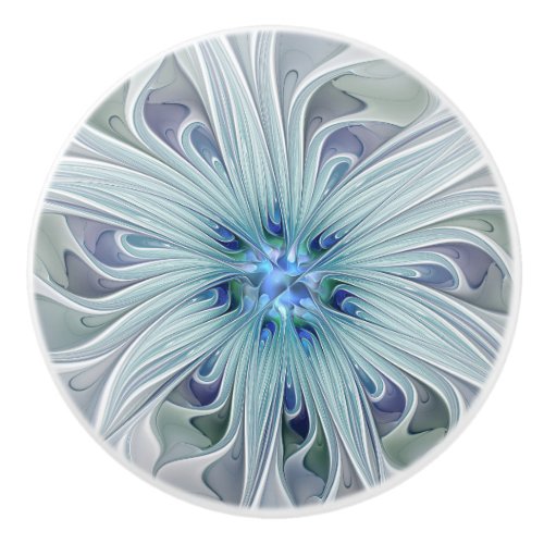 Floral Beauty Abstract Modern Blue Pastel Flower Ceramic Knob