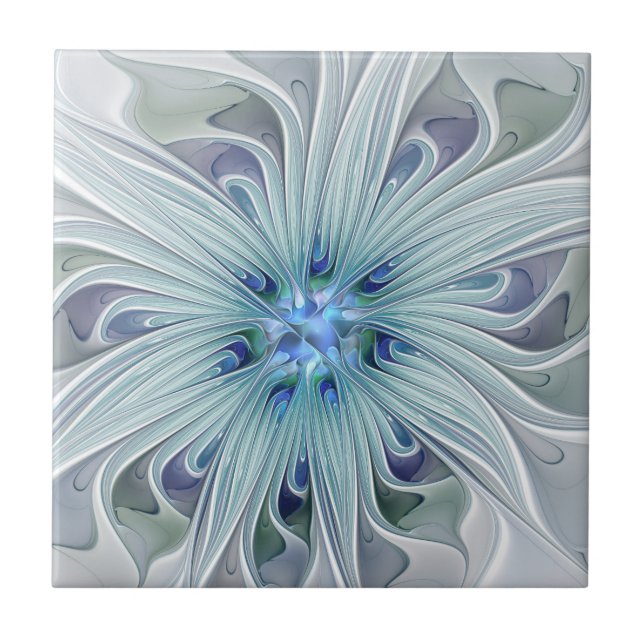 Floral Beauty Abstract Modern Blue Pastel Flower Ceramic Tile (Front)