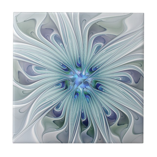 Floral Beauty Abstract Modern Blue Pastel Flower Ceramic Tile (Front)