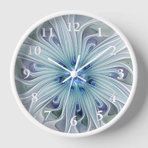Floral Beauty Abstract Modern Blue Pastel Flower Clock