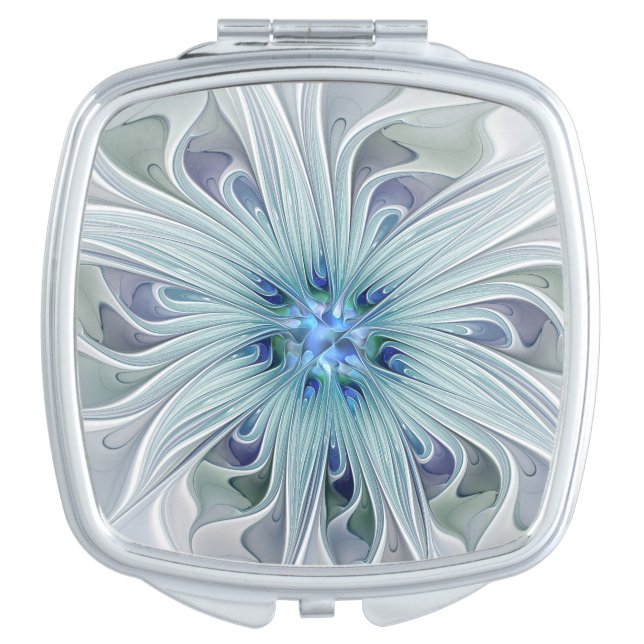 Floral Beauty Abstract Modern Blue Pastel Flower Compact Mirror (Front)
