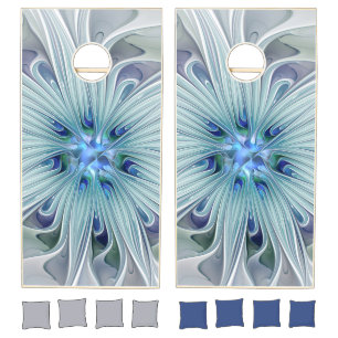 Floral Beauty Abstract Modern Blue Pastel Flower Cornhole Set