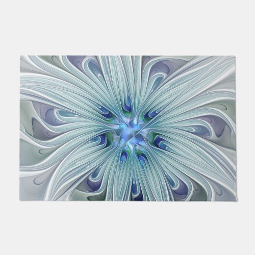 Floral Beauty Abstract Modern Blue Pastel Flower Doormat