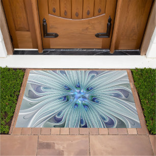 Floral Beauty Abstract Modern Blue Pastel Flower Doormat