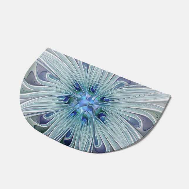 Floral Beauty Abstract Modern Blue Pastel Flower Doormat (Angled)