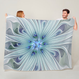 Floral Beauty Abstract Modern Blue Pastel Flower Fleece Blanket