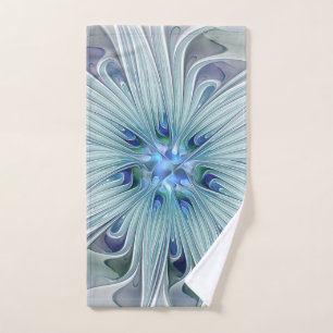 Floral Beauty Abstract Modern Blue Pastel Flower Hand Towel