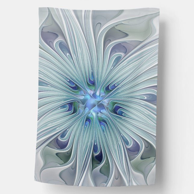 Floral Beauty Abstract Modern Blue Pastel Flower House Flag (Front)