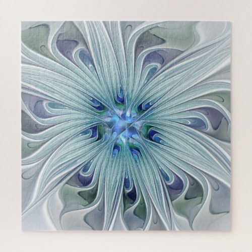 Floral Beauty Abstract Modern Blue Pastel Flower Jigsaw Puzzle