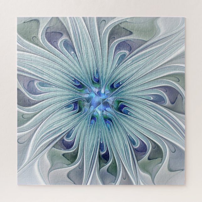 Floral Beauty Abstract Modern Blue Pastel Flower Jigsaw Puzzle (Vertical)