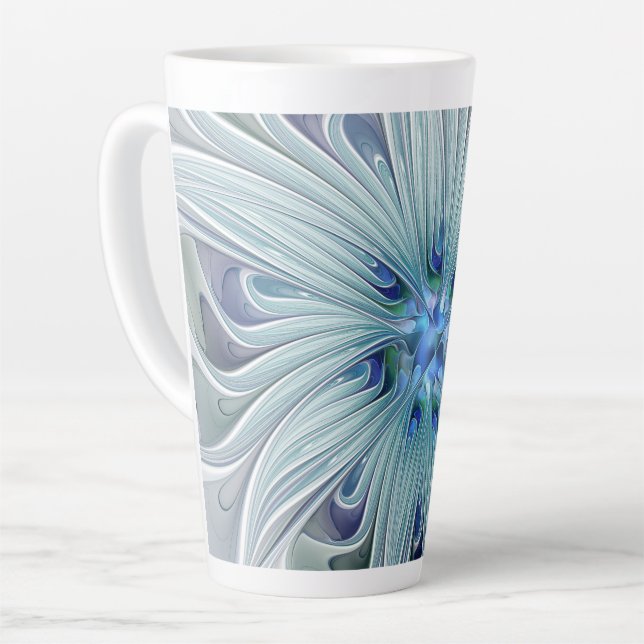Floral Beauty Abstract Modern Blue Pastel Flower Latte Mug (Left Angle)