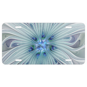Floral Beauty Abstract Modern Blue Pastel Flower License Plate