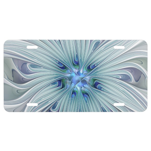 Floral Beauty Abstract Modern Blue Pastel Flower License Plate (Front)