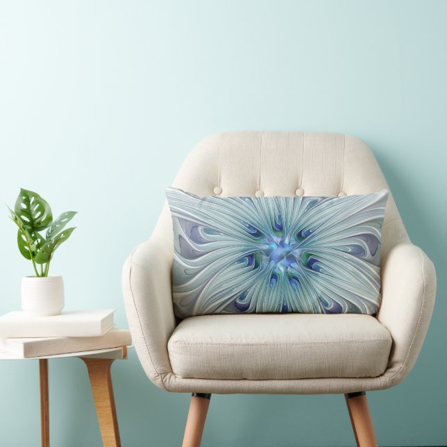 Floral Beauty Abstract Modern Blue Pastel Flower Lumbar Pillow (Chair)