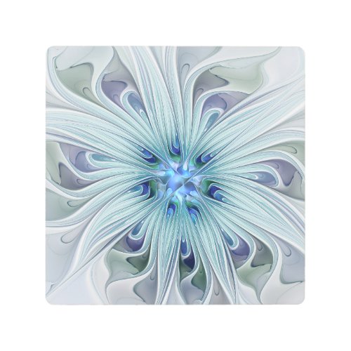 Floral Beauty Abstract Modern Blue Pastel Flower Metal Print