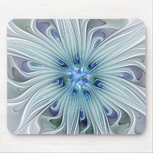 Floral Beauty Abstract Modern Blue Pastel Flower Mouse Pad