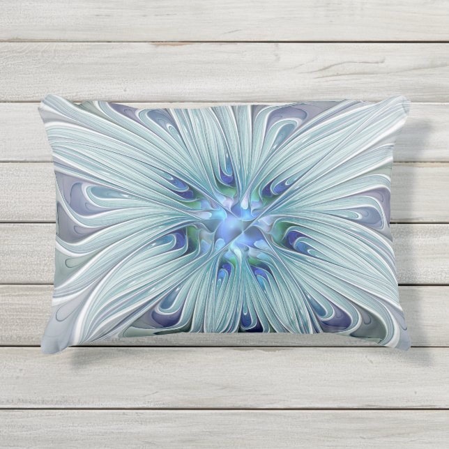 Floral Beauty Abstract Modern Blue Pastel Flower Outdoor Pillow (Front)