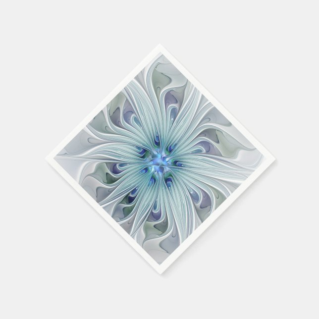 Floral Beauty Abstract Modern Blue Pastel Flower Paper Napkins (Corner)