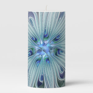 Floral Beauty Abstract Modern Blue Pastel Flower Pillar Candle
