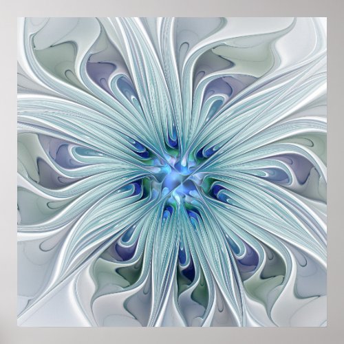 Floral Beauty Abstract Modern Blue Pastel Flower Poster
