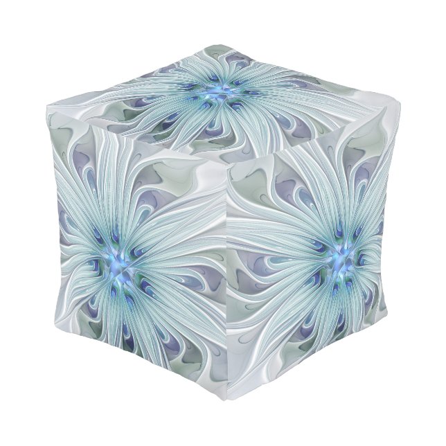 Floral Beauty Abstract Modern Blue Pastel Flower Pouf (Angled Front)