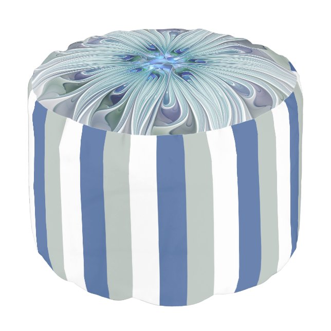 Floral Beauty Abstract Modern Blue Pastel Flower Pouf (Angled Front)