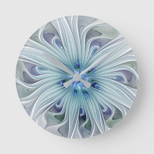 Floral Beauty Abstract Modern Blue Pastel Flower Round Clock