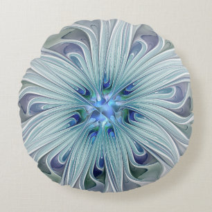 Floral Beauty Abstract Modern Blue Pastel Flower Round Pillow