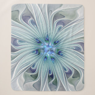 Floral Beauty Abstract Modern Blue Pastel Flower Sherpa Blanket