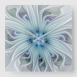 Floral Beauty Abstract Modern Blue Pastel Flower Square Wall Clock