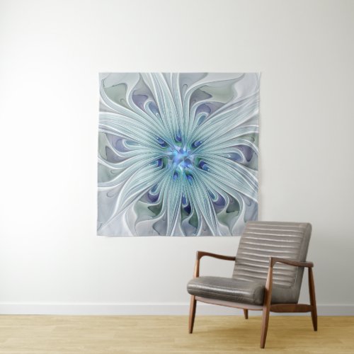Floral Beauty Abstract Modern Blue Pastel Flower Tapestry