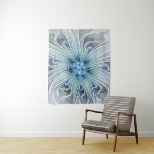 Floral Beauty Abstract Modern Blue Pastel Flower Tapestry