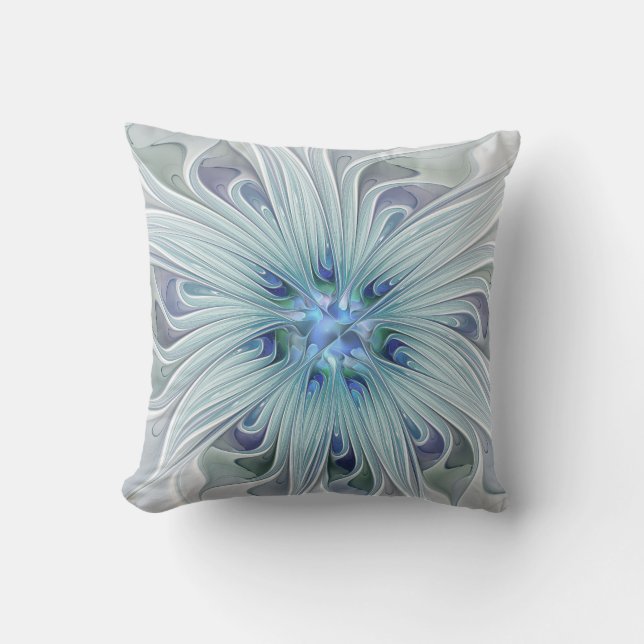 Floral Beauty Abstract Modern Blue Pastel Flower Throw Pillow (Front)
