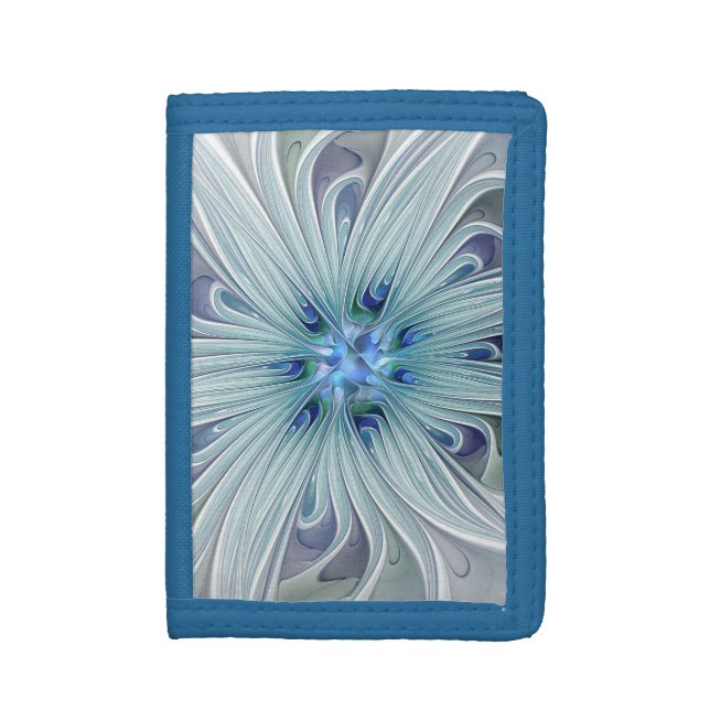 Floral Beauty Abstract Modern Blue Pastel Flower Trifold Wallet (Front Vertical)