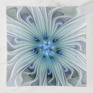 Floral Beauty Abstract Modern Blue Pastel Flower Trinket Tray