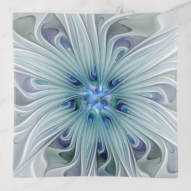 Floral Beauty Abstract Modern Blue Pastel Flower Trinket Tray (Front)