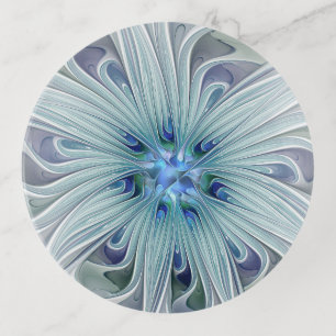 Floral Beauty Abstract Modern Blue Pastel Flower Trinket Tray