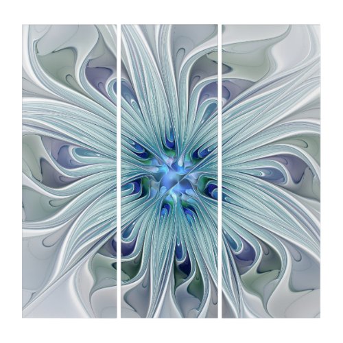 Floral Beauty Abstract Modern Blue Pastel Flower Triptych