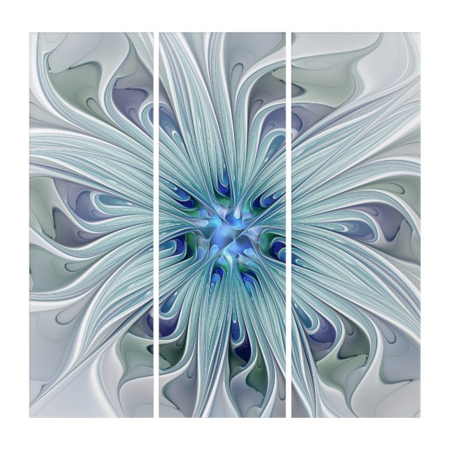 Floral Beauty Abstract Modern Blue Pastel Flower Triptych (Front)