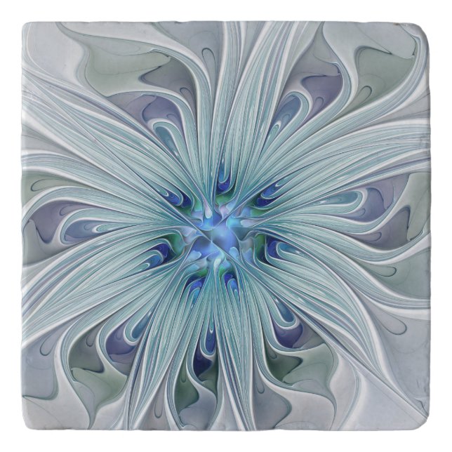 Floral Beauty Abstract Modern Blue Pastel Flower Trivet (Front)