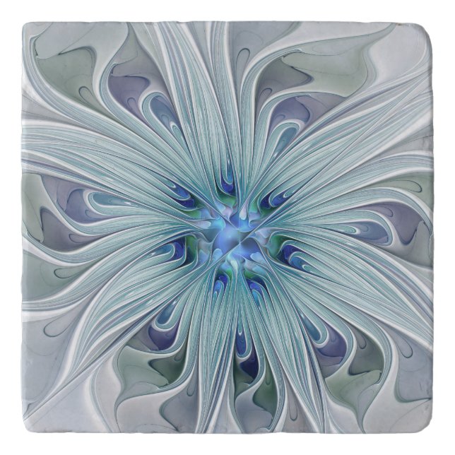 Floral Beauty Abstract Modern Blue Pastel Flower Trivet (Front)