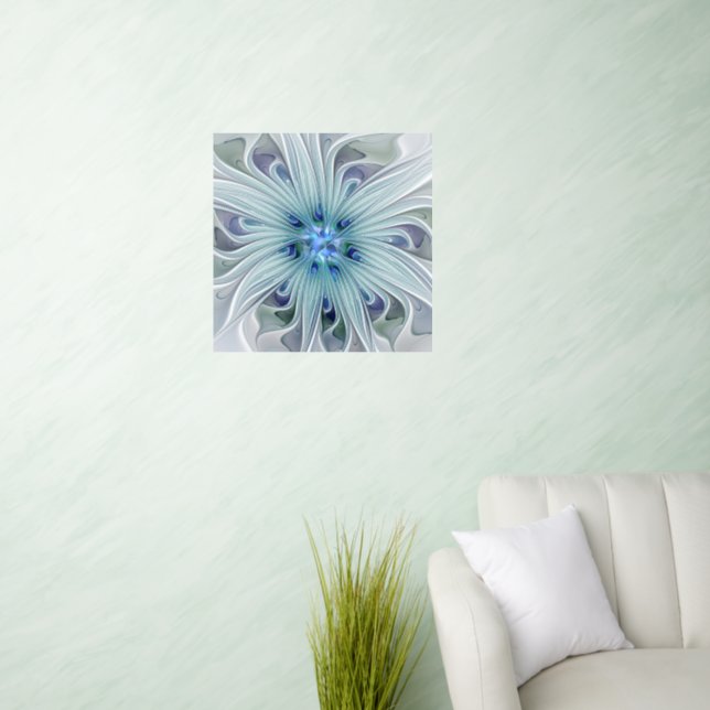 Floral Beauty Abstract Modern Blue Pastel Flower Wall Decal (Living Room)