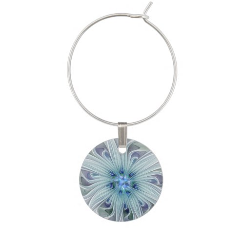 Floral Beauty Abstract Modern Blue Pastel Flower Wine Charm