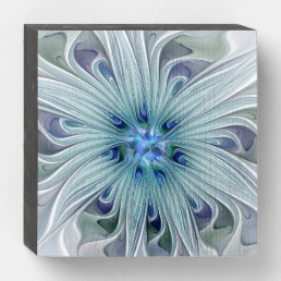 Floral Beauty Abstract Modern Blue Pastel Flower Wooden Box Sign