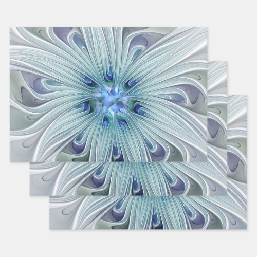 Floral Beauty Abstract Modern Blue Pastel Flower Wrapping Paper Sheets