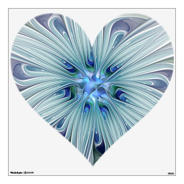 Floral Beauty Abstract Modern Blue Pastel Heart Wall Decal (Front)