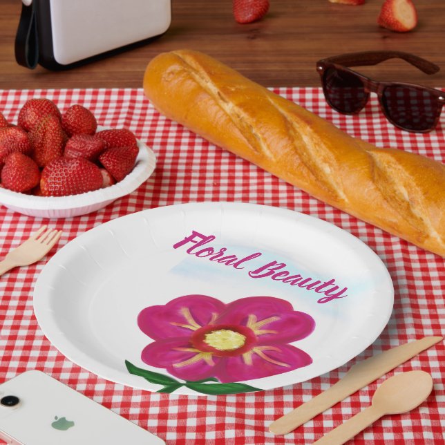 Floral Beauty Bright Pink Flower Paper Plates (Picnic)